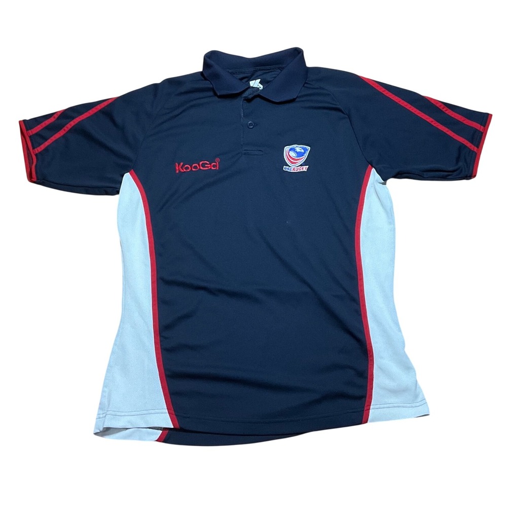 KooGa USA Rugby Mens Navy Blue Performance Polo Shirt Size Medium 0207